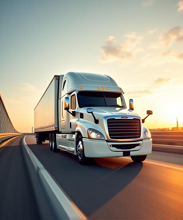 Modern commercial truck on a Texas highway at dawn